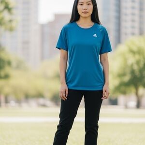 *30off3* Adidas Women's Active 360 T-Shirt Blue M Short Sleeve Gym Running